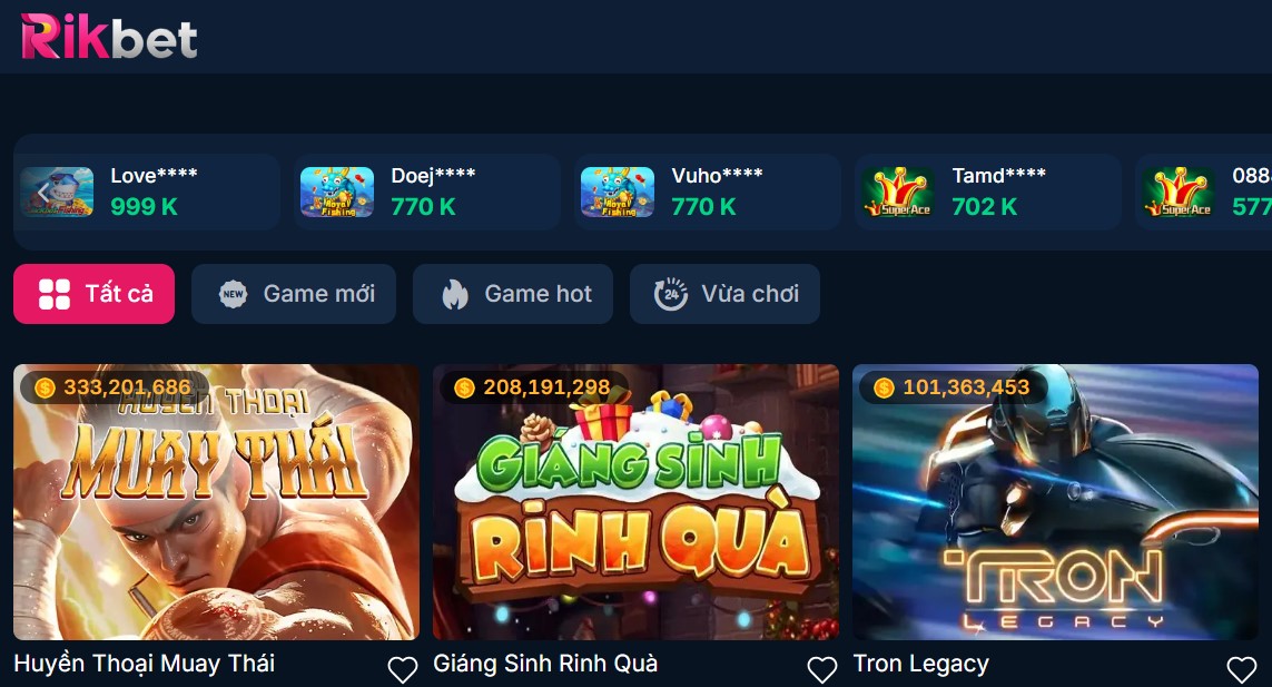 Kho game bài Rikbet ấn tượng ngay từ ánh nhìn đầu tiên